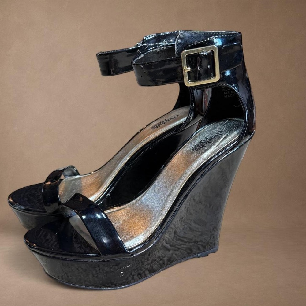 Charlotte Russe Black Patent Platform Wedge Heels Y2K 2000s READ DESCRIPTION